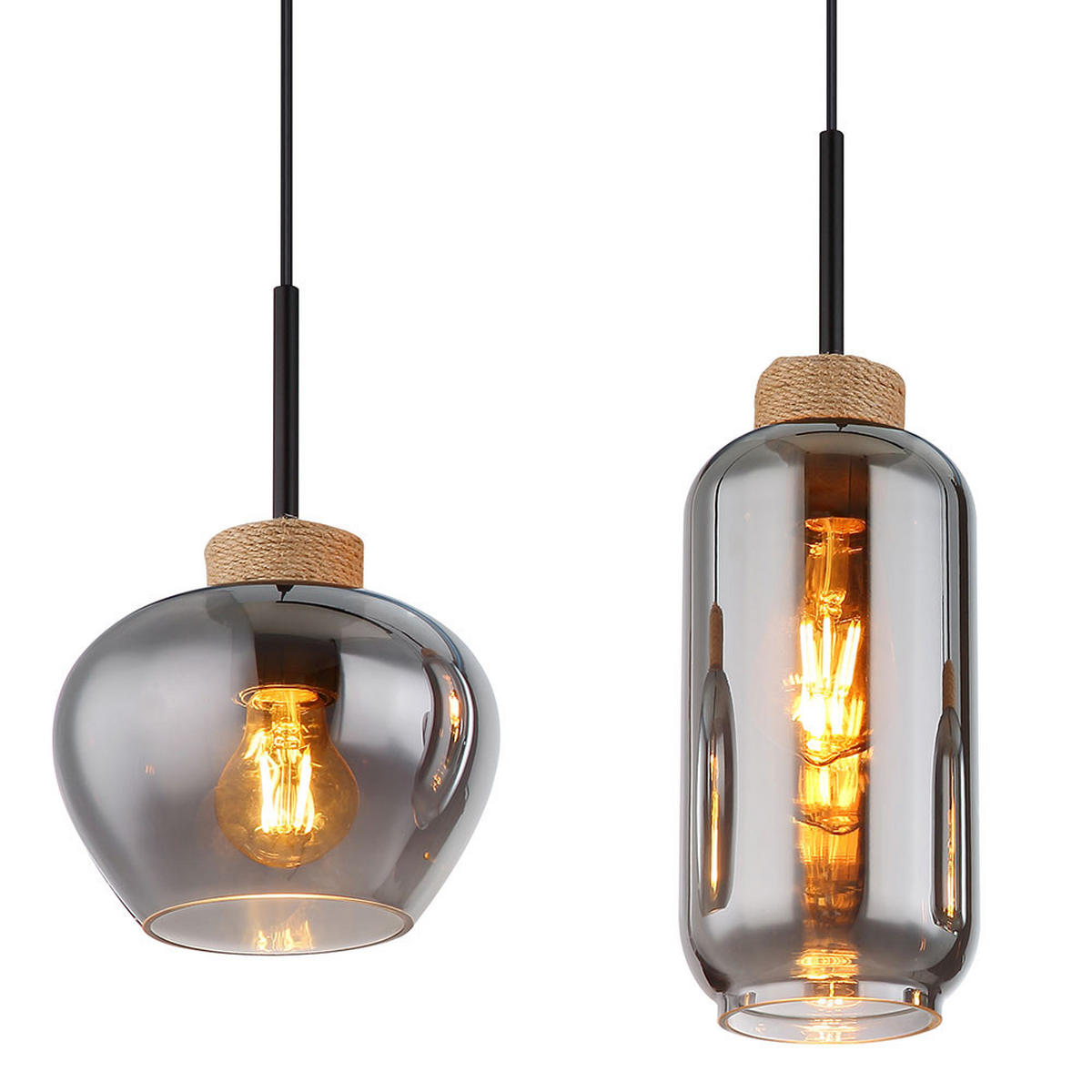PENDELLEUCHTE Metall Schwarz-matt Rauchglas 4-Flammig - Schwarz, Glas/Metall (96/23/120cm) - Globo Lighting