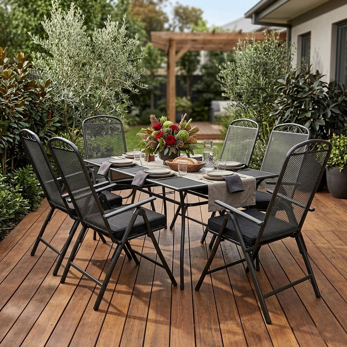 GARTENESSGRUPPE Glasgow - GartenGARTEN-GARNITUR für 6 Personen - Gartenmöbel Set 7-teilig - Streckmetall anthrazit - Grau, Metall - TPFGarden