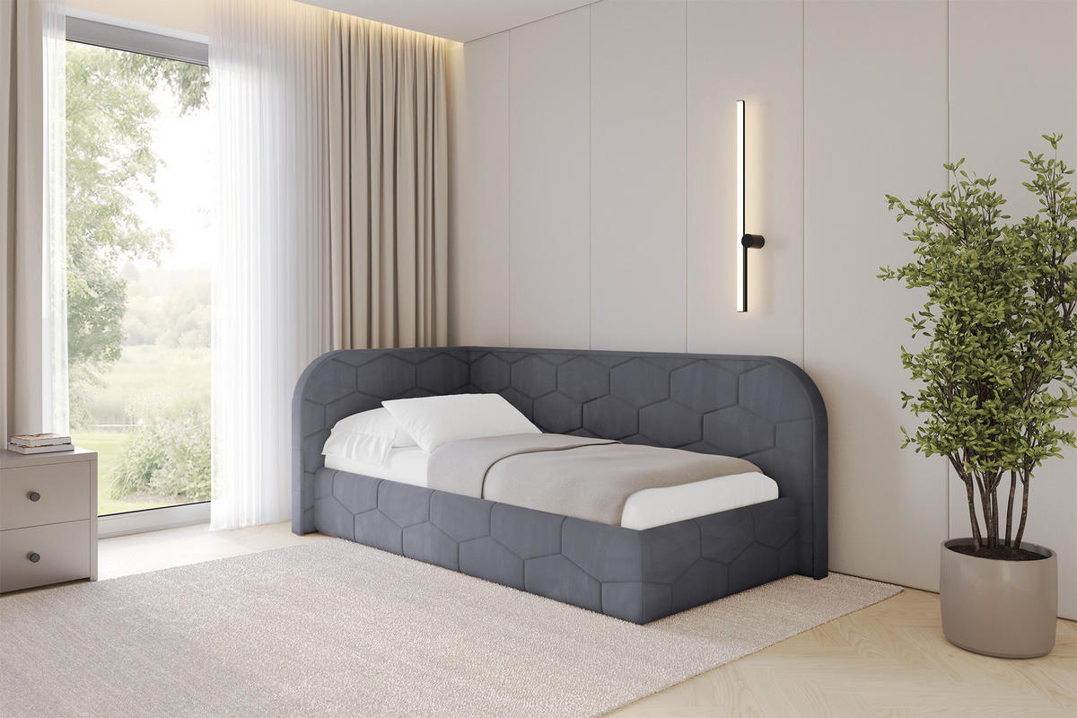 EINZELLBETT Jugendbett mit Bettkasten und Matratze H3/H4, Rechts - JAXY 90x200 Dunkelgrau - Titanfarben, Holzwerkstoff/Textil (90/200cm) - ALTDECOR
