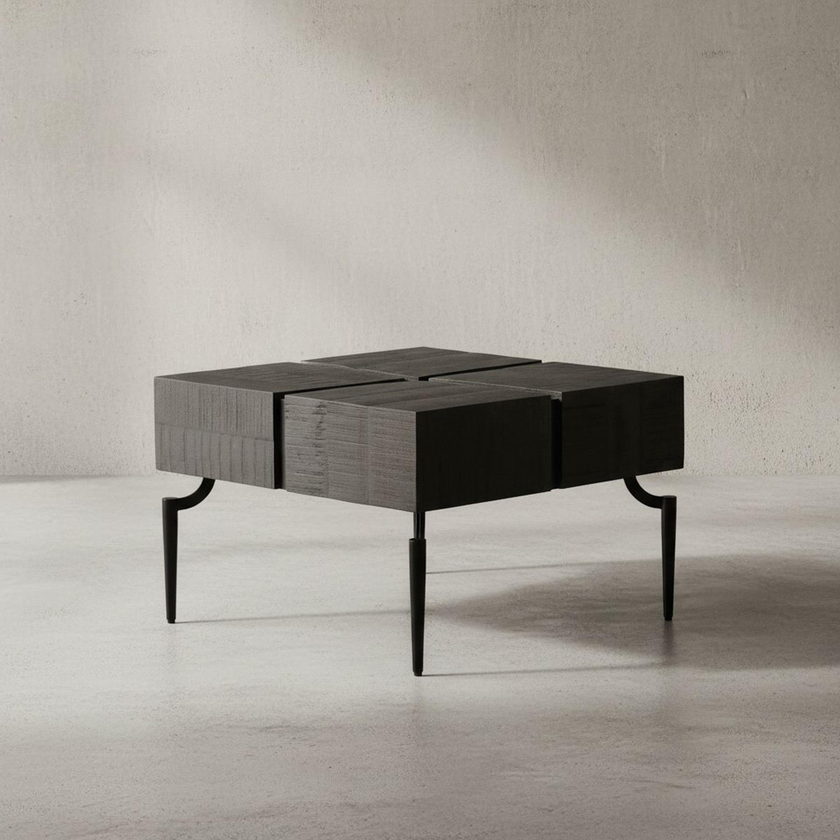 COUCHTISCH Massivholz Quadratisch Metallgestell Würfel-Form Modern, Schwarz 60x60x40 cm - Schwarz, Holz/Metall (60/60/40cm) - KADIMA DESIGN