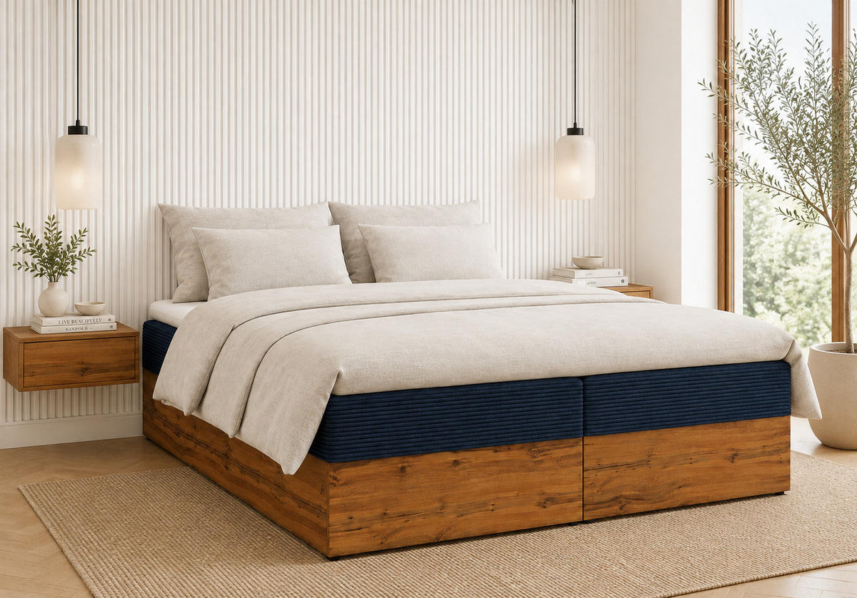 BOXSPRINGBETT LOLY 160x200 cm Bonell H3 mit Bettkasten Dunkelblau - Schwarz/Dunkelblau, Kunststoff/Textil (160/200cm) - KS Home Concept