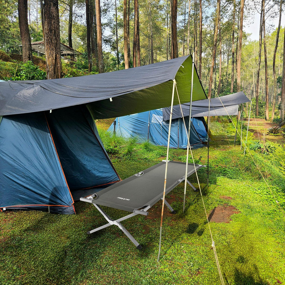 CAMPINGBETT 203/62/45 cm - Grau, Textil/Metall (203/45/62cm) - Outtec