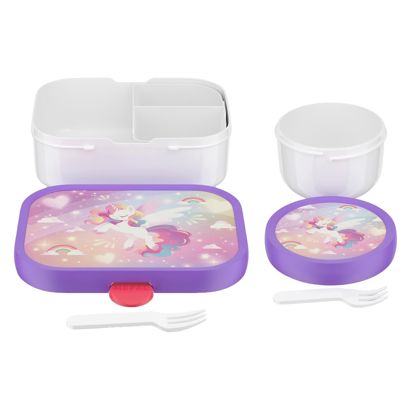 OBST- UND BENTOBOX Campus (2025) Unicorn Glow 300 & 750 ml 2er Set - Violett/Weiß, Kunststoff (1/1/1cm) - Mepal