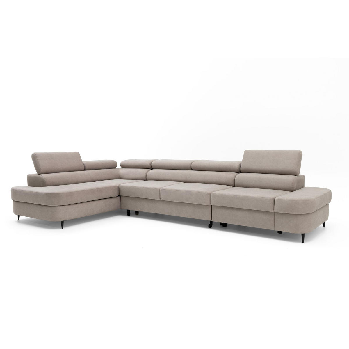 ECKSOFA PRIAM MAXI L-Form Links mit Schlaffunktion 125x195 Velours Beige - Beige/Schwarz, Holz/Textil (203/350cm) - Muffo