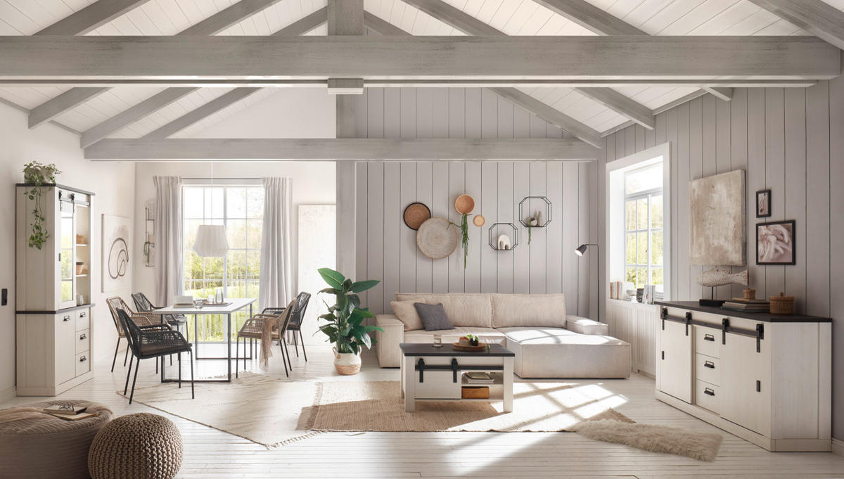 ESSTISCH weiß Pinie, anthrazit Landhaus, Küchentisch 180 x 80 cm - Anthrazit/Weiß, Holzwerkstoff/Metall (180/80/76cm) - Furn.Design