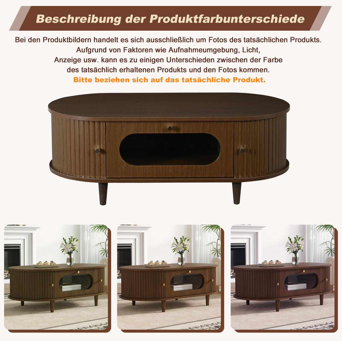 COUCHTISCH 100/50/36 cm Walnuss aus MDF mit Schublade und Rollladentüren - Nussbaumfarben, Holzwerkstoff (100/50/36cm) - OKWISH