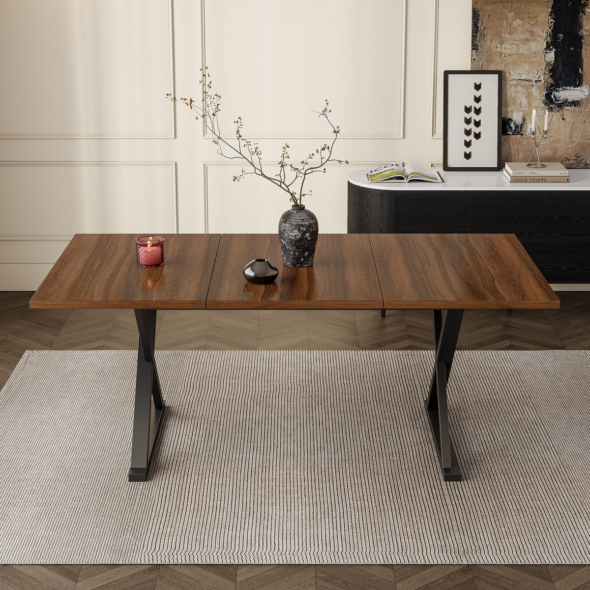 ESSTISCH 180/90/75 cm walnussfarben aus MDF mit X-förmigen Metallbeinen - Walnussfarben, Holzwerkstoff (180/90/75cm) - OKWISH