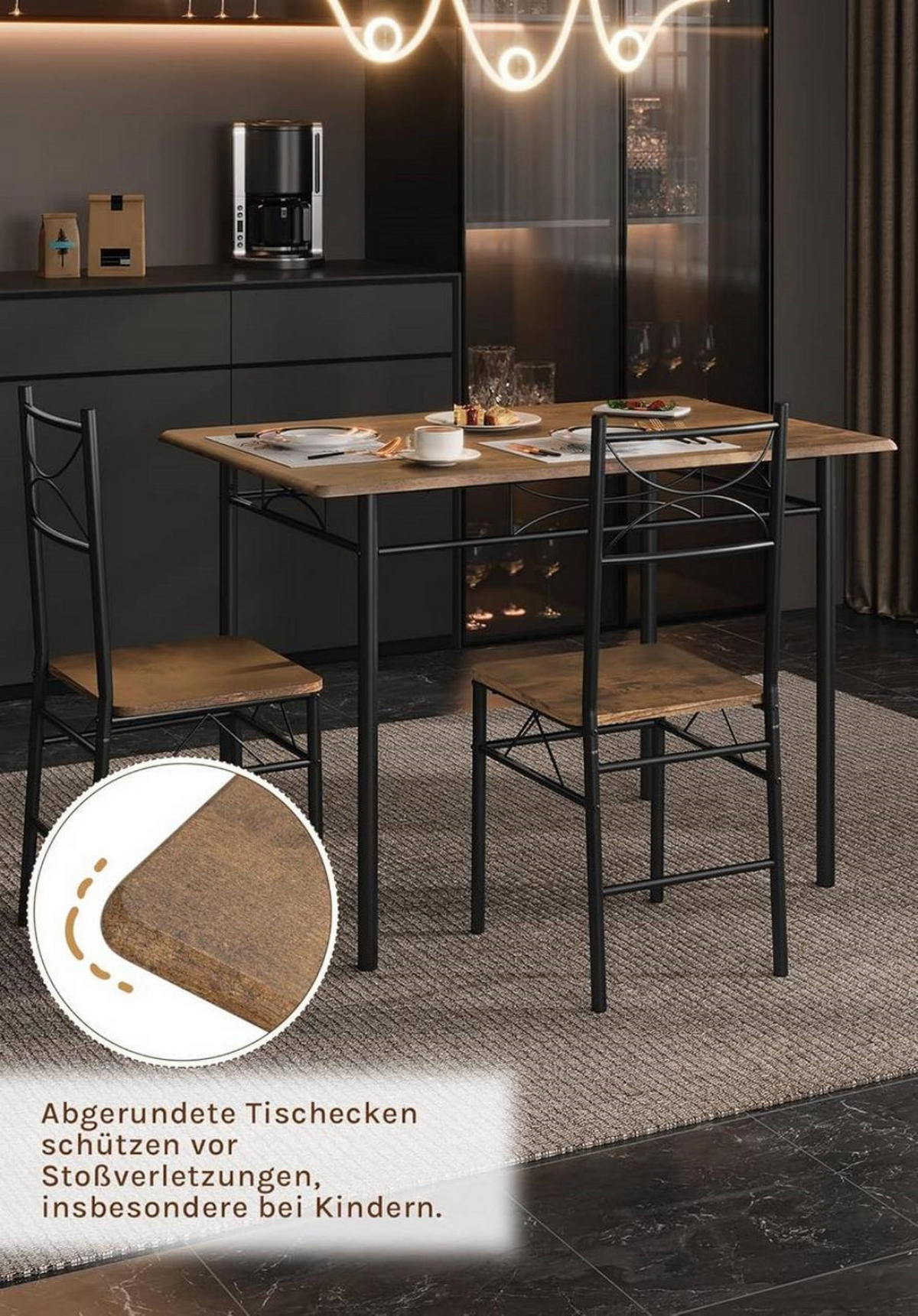 TISCHGRUPPE Esstisch mit 4 Stühlen, MDF, Vintagebraun - Dunkelbraun/Schwarz, Holzwerkstoff/Metall (110/76/70cm) - Woltu