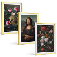 BILDER SET 3er Set - 40x60 cm Goldrahmen - Blumenschädel-Porträt Mona Lisa - Goldfarben, Kunststoff (40/60cm) - TULUP