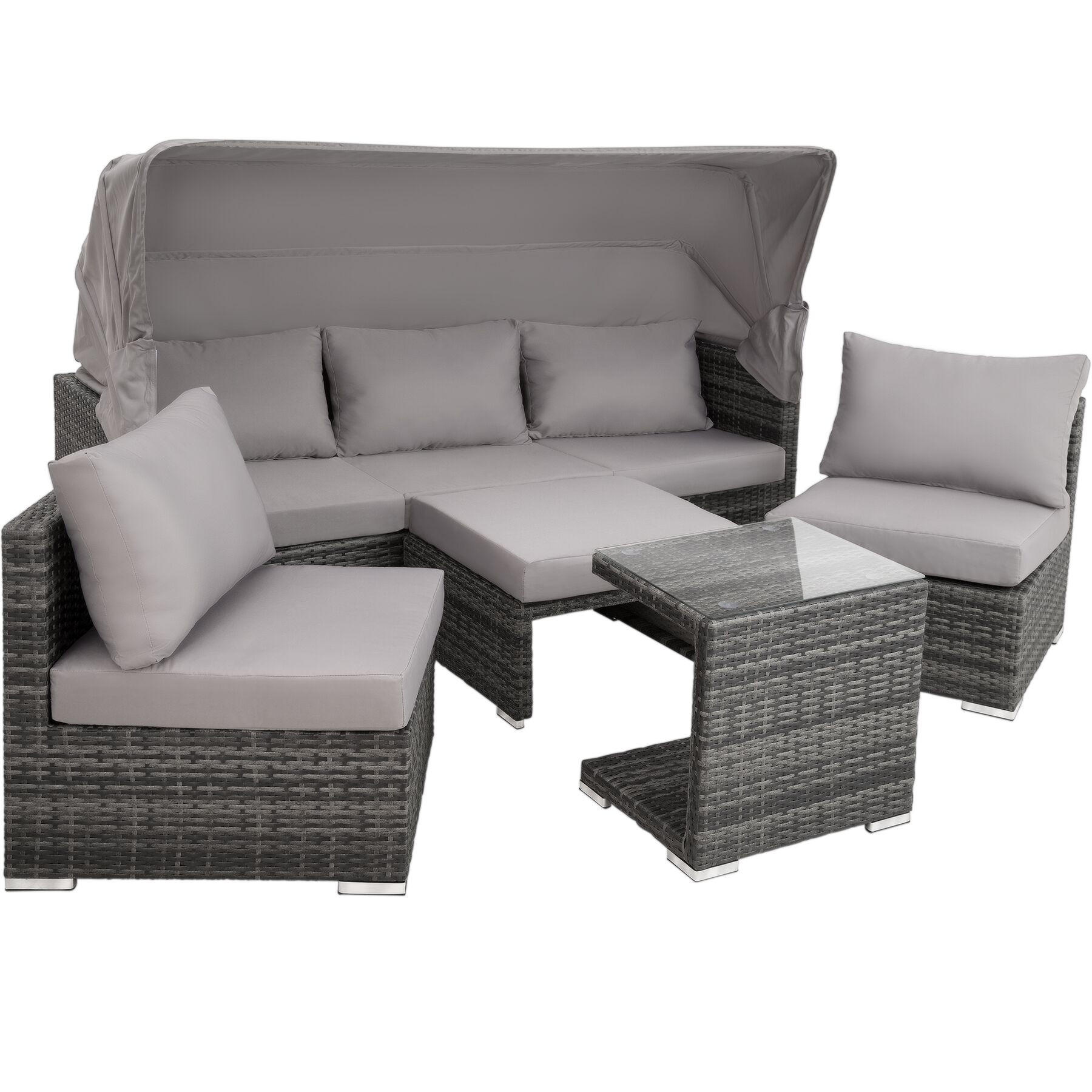 ALUMINIUM RATTANLOUNGE San Marino, mit klappbarem Sonnenschutz, grau - Grau, Kunststoff (68/131/199cm) - tectake