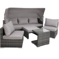 RATTANLOUNGE San Marino, mit Sicherheitsglasplatte, variabel aufstellbar, grau - Grau, Kunststoff (68/131/199cm) - tectake