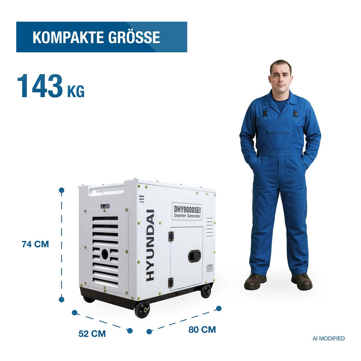 DIESEL Inverter Generator DHY9000SEi – 6,5 kW E-START, ATS-Anschluss, SINUS-Strom - Weiß, Metall (80/52.5/74cm) - HYUNDAI