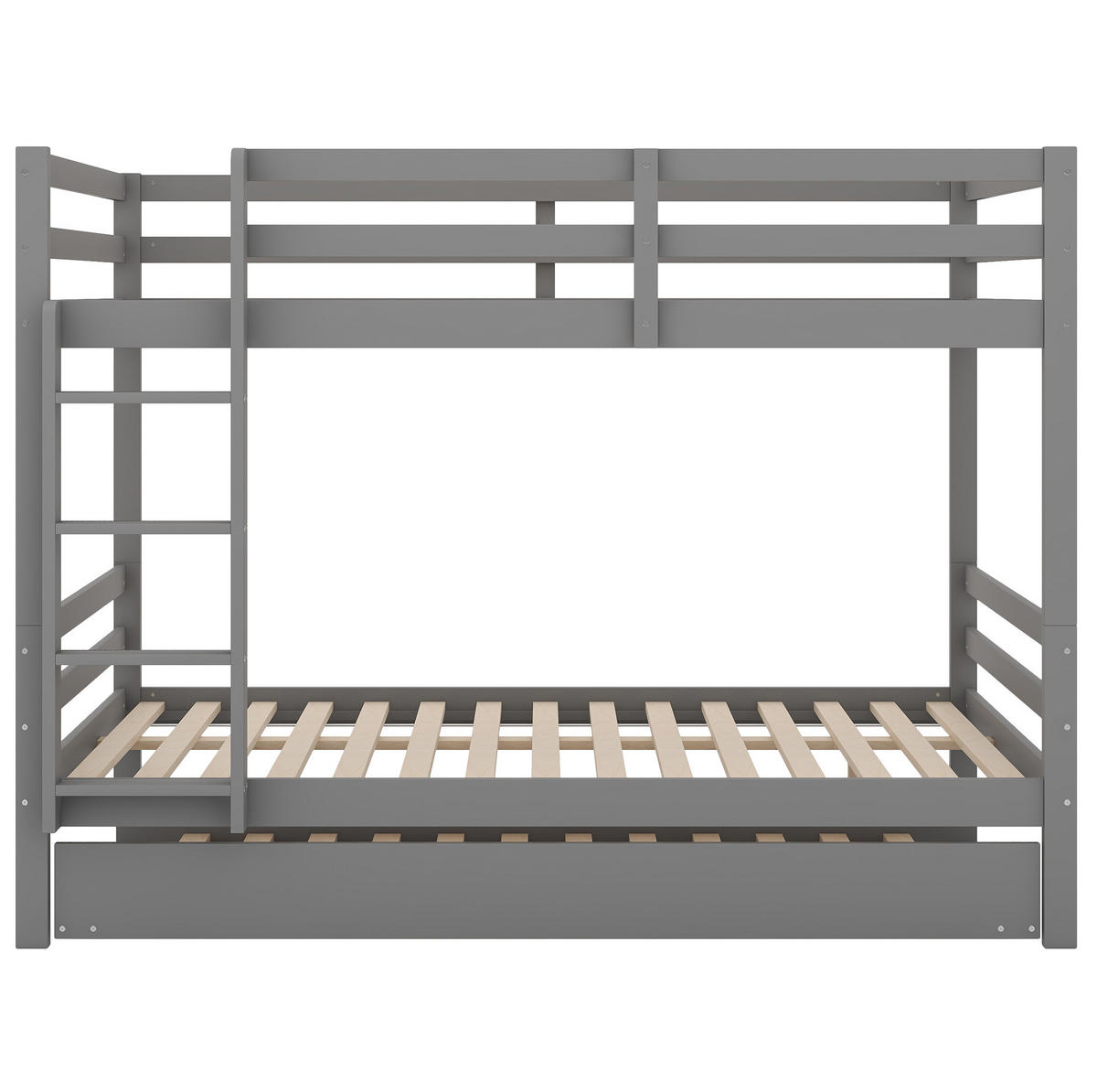 ETAGENBETT 140/200 cm aus Kiefernholz mit Ausziehbett und Treppe - Grau, Holz (140/200cm) - BEAOK