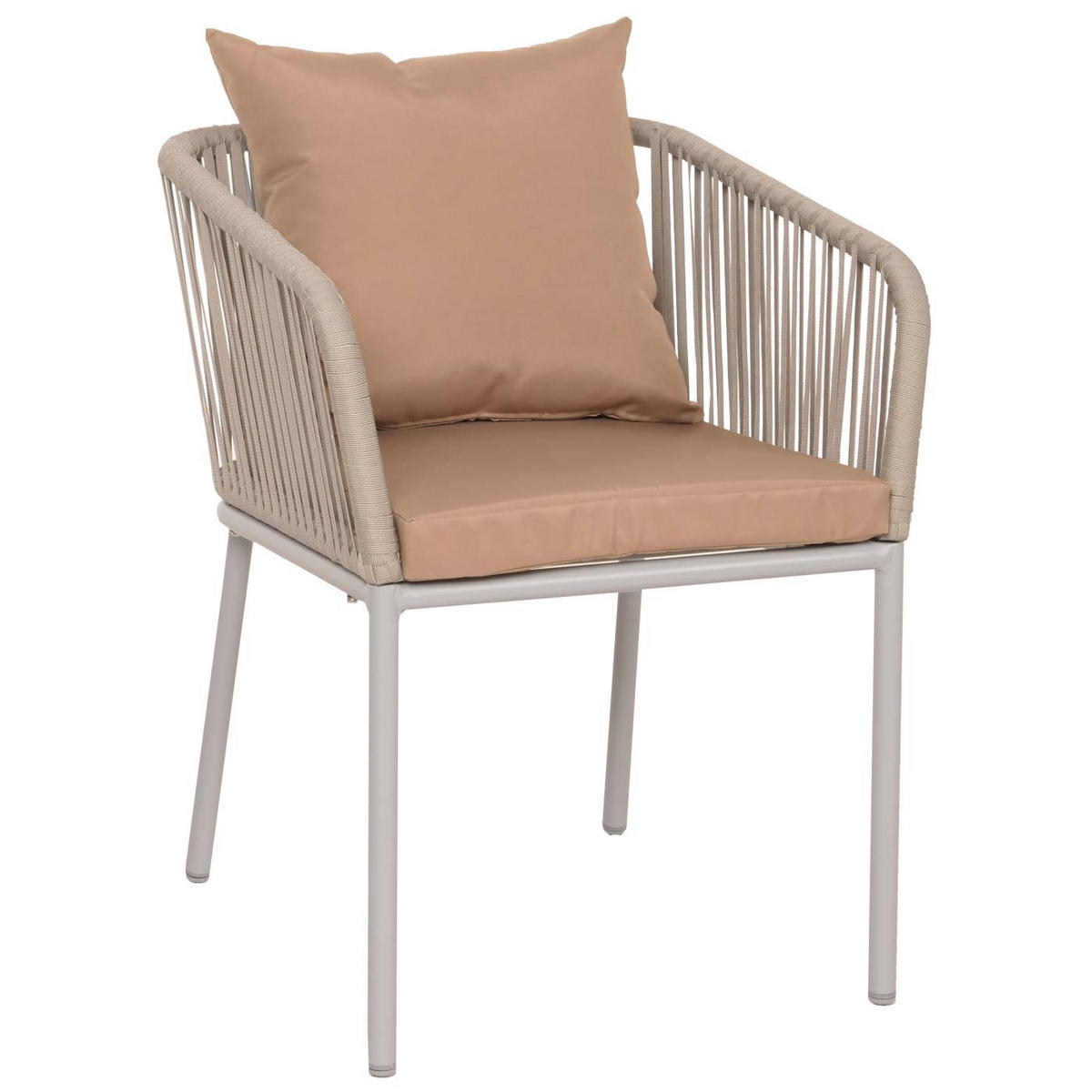 GARTENSTUHL 2er-Set 75x55x55cm wetterfest Aluminium Seilgeflecht Rope Grau Kissen Taupe - Grau, Metall (55/75/55cm) - PROREGAL