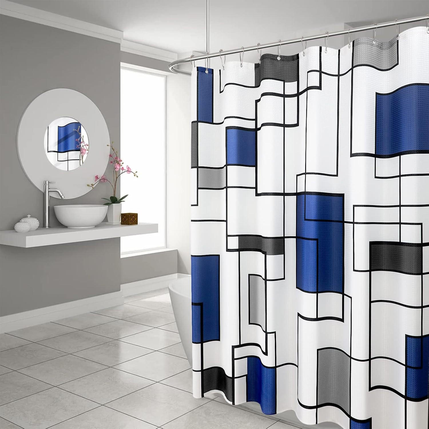 DUSCHVORHANG Blau geometrisch modern Dekoration Badezimmer abstrakt Grau 72 x 72 cm - Blau, Textil (180/180cm) - MCBOSON