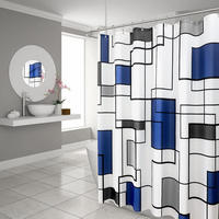 DUSCHVORHANG Blau geometrisch modern Dekoration Badezimmer abstrakt Grau 72 x 72 cm - Blau, Textil (180/180cm) - MCBOSON