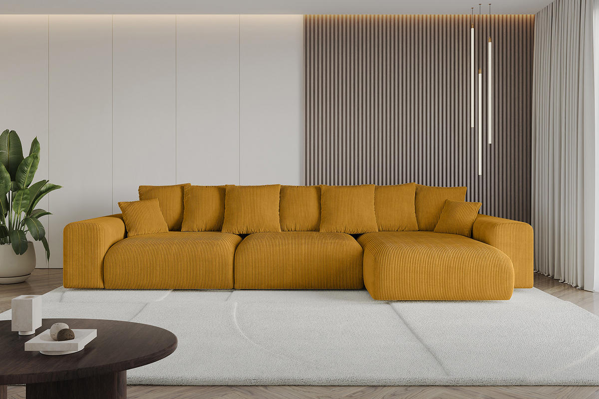 ECKSOFA Ottomane rechts ESKAR-L 364x176x84 Currygelb Cord - Currygelb/Schwarz, Holzwerkstoff/Kunststoff (176/364cm) - ALTDECOR