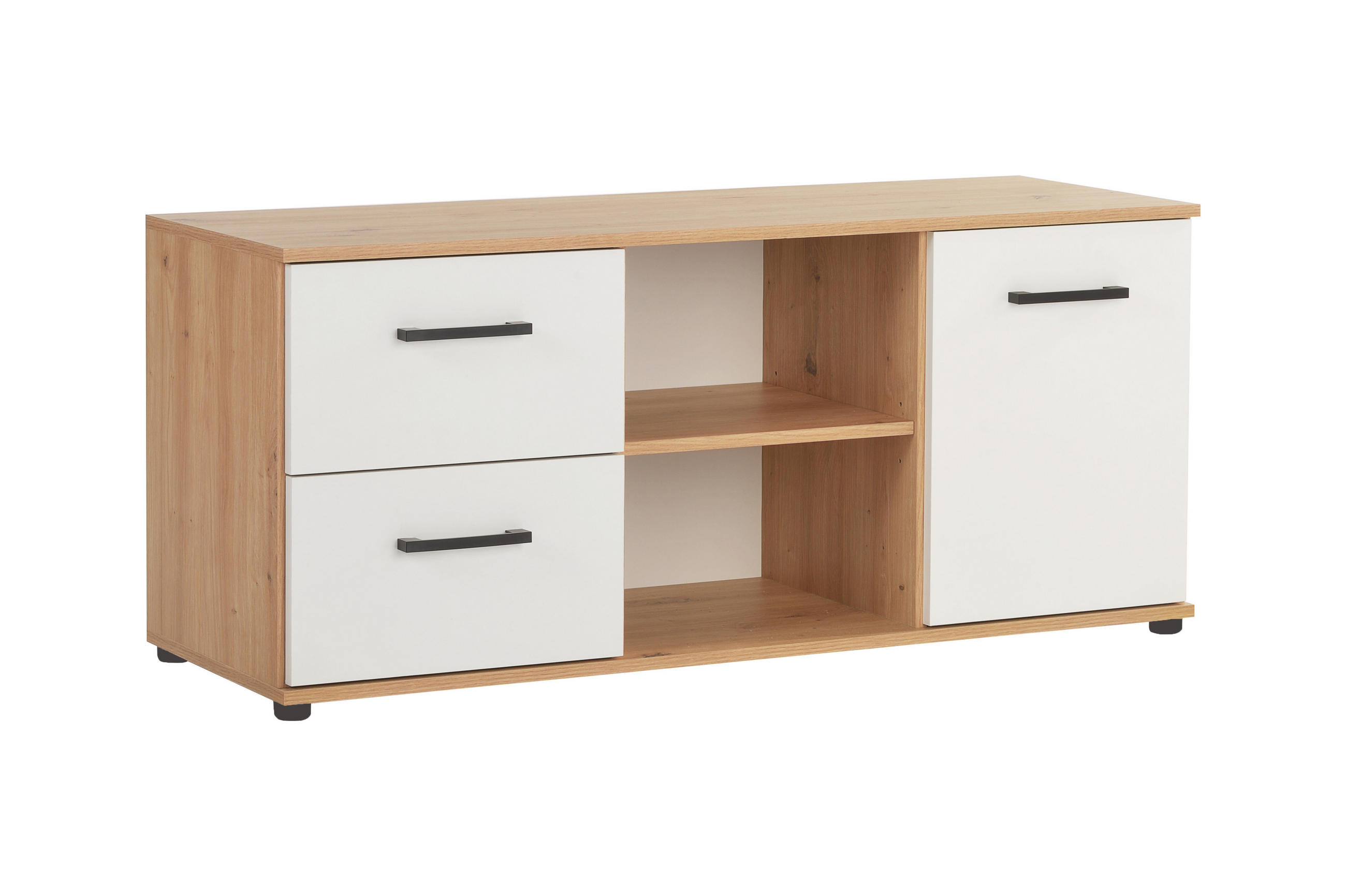 LOWBOARD Fernsehtisch Bente Artisan Oak Weiß - Eichefarben/Schwarz, Holzwerkstoff/Kunststoff (114/51/39cm) - arthur berndt