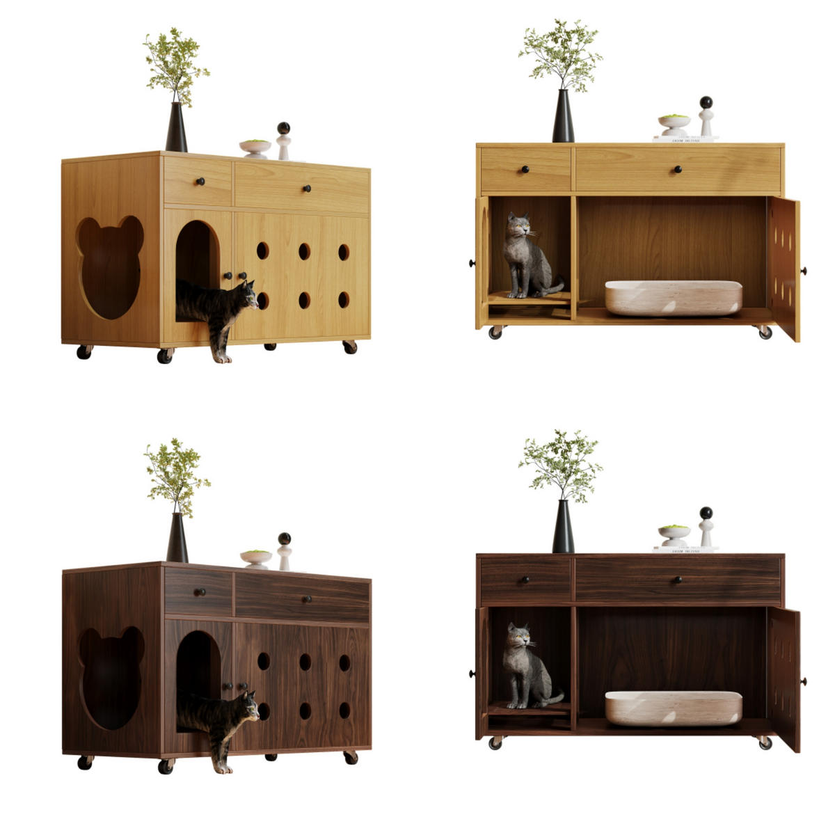 SIDEBOARD Nussbaumfarbe aus MDF 100×45×66cm als Katzenkloschrank mit Sandauffangplatte und Schubladen - Nussbaumfarben, Holzwerkstoff (45/66/10cm) - Luhomfu