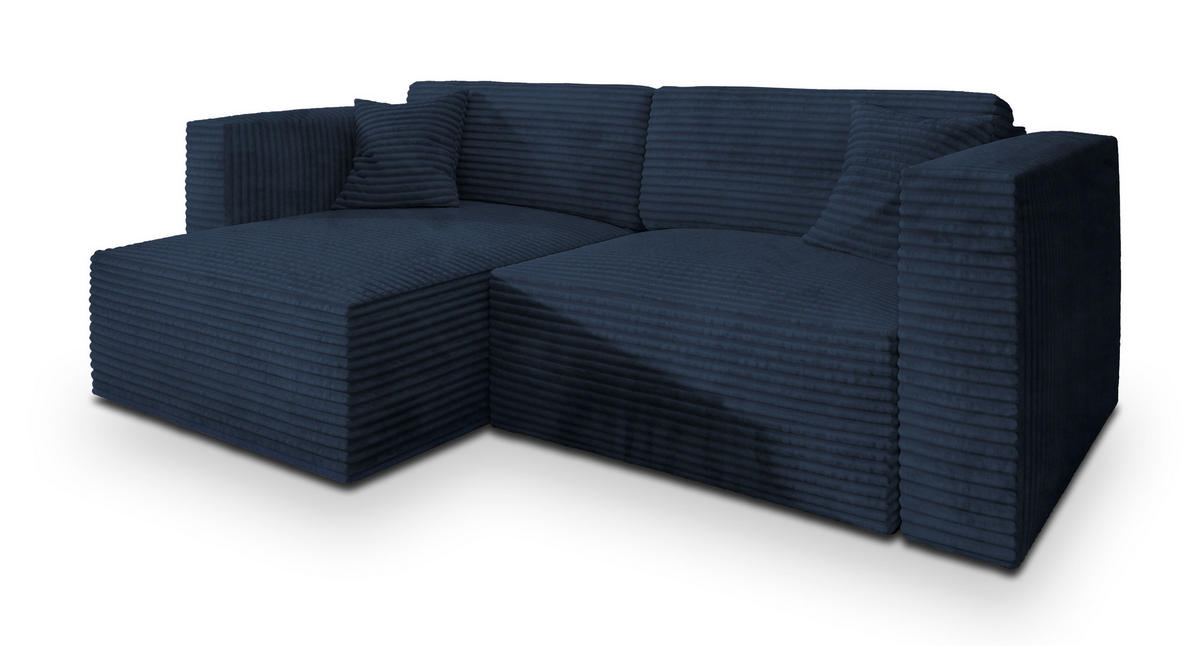 ECKSOFA NERIO Blau Kordstoff mit Schlaffunktion - Blau, Holz (245/148cm) - MASSENO