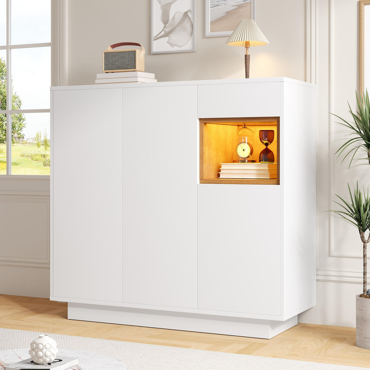 SCHUHSCHRANK 14-18 Paar weiß Holz - Naturfarben, Holzwerkstoff (105/100.5/39.5cm) - LEBENLANG