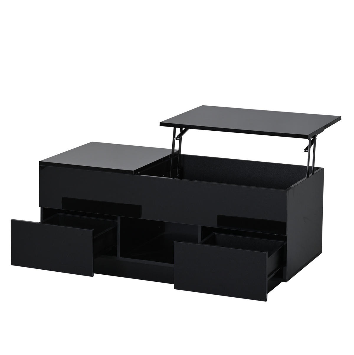 COUCHTISCH 100/45/43 cm höhenverstellbar mit LED-Beleuchtung, 2 Schubladen und Stauraum aus Spanplatte, Schwarz - Schwarz, Holzwerkstoff (100/45/43cm) - Redom