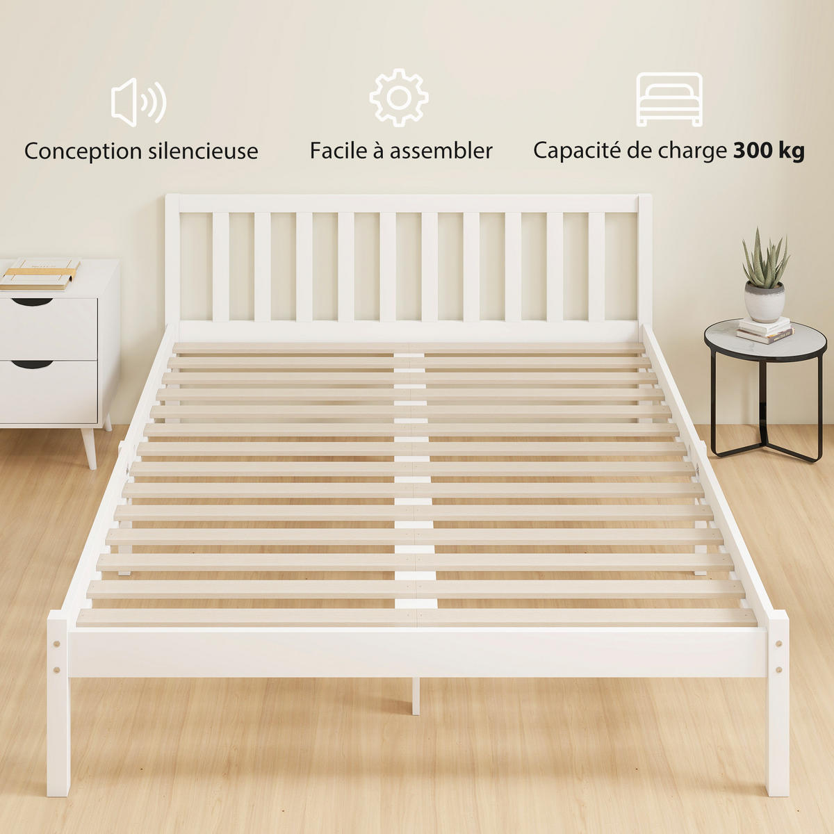 BETT 140x190 cm DE-14673 massives Kiefernholz mit Lattenrost Natur - Weiß, Holzwerkstoff (140/190cm) - ComfortXL