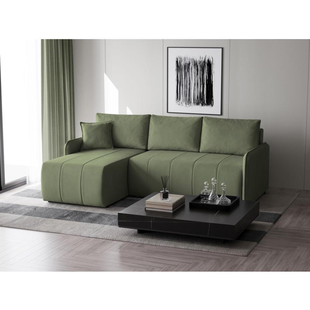 ECKSCHLAFSOFA Capri grün - Schwarz/Grün, Kunststoff/Textil (223/156cm) - Beautysofa