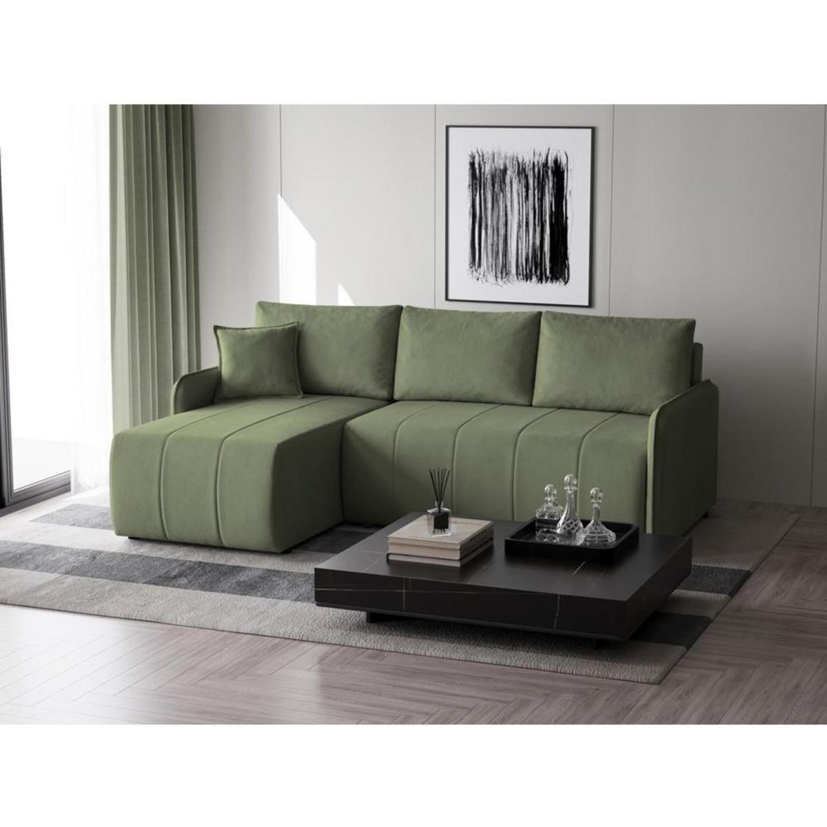 ECKSCHLAFSOFA Capri grün - Schwarz/Grün, Kunststoff/Textil (223/156cm) - Beautysofa