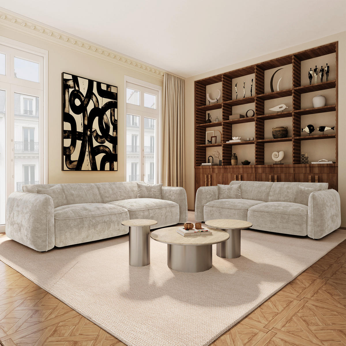 SOFA LOMI Geprägter Samt Taupe 150cm - Taupe, Textil (150/74/90cm) - Premium Interiors