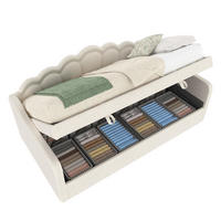 TAGESBETT 90/200 cm aus Samt mit hydraulischem Stauraum und LED-Beleuchtung, Beige - Beige, Textil (90/200cm) - Redom