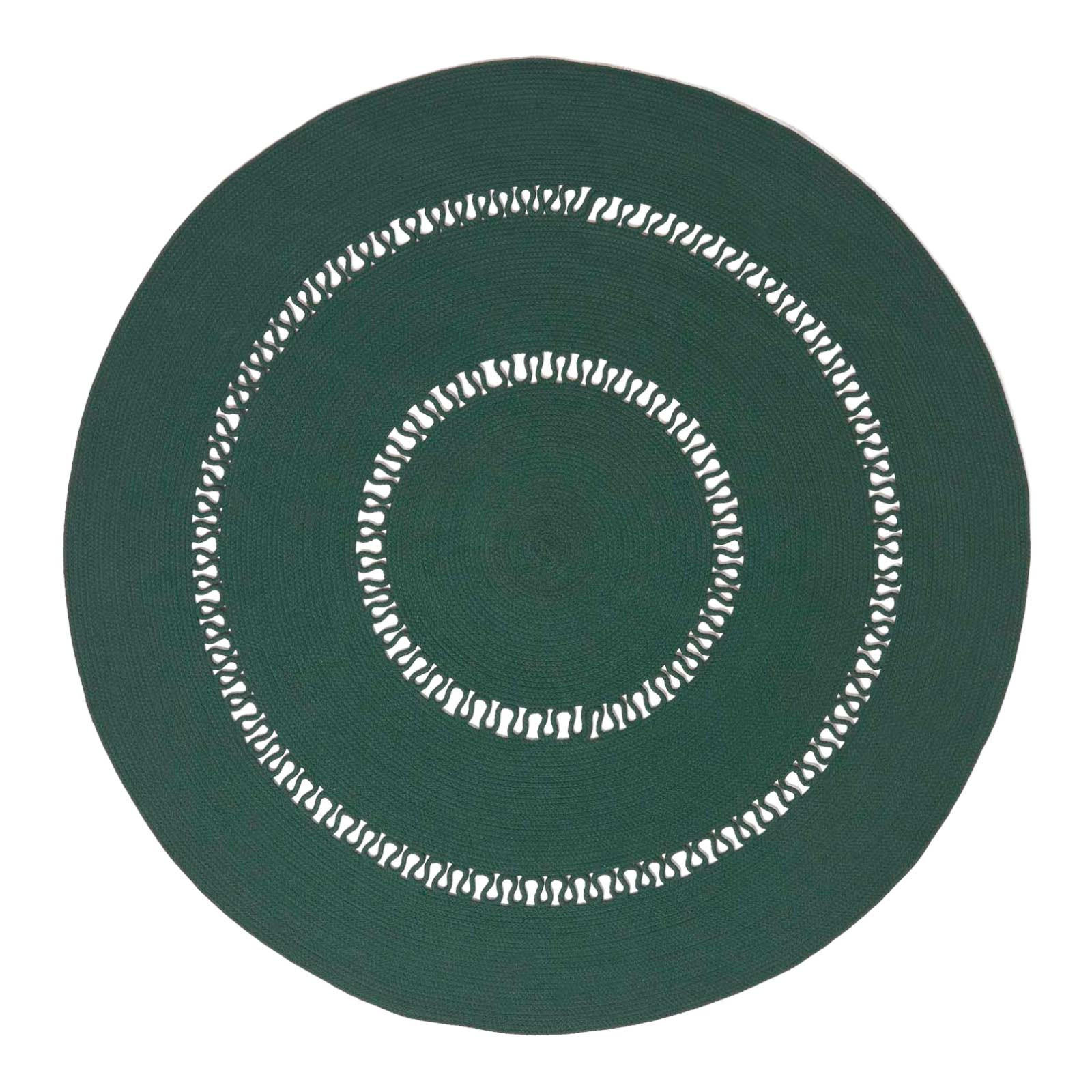 TEPPICH geflochten rund mit Häkel-Muster 120 cm - Dunkelgrün, Textil (120/120cm) - Homescapes