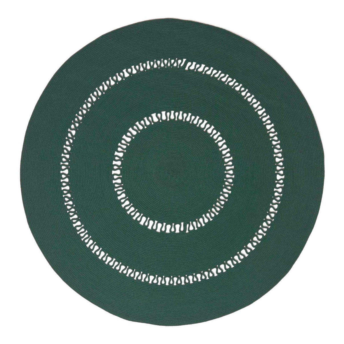 TEPPICH geflochten rund mit Häkel-Muster 120 cm - Dunkelgrün, Textil (120/120cm) - Homescapes