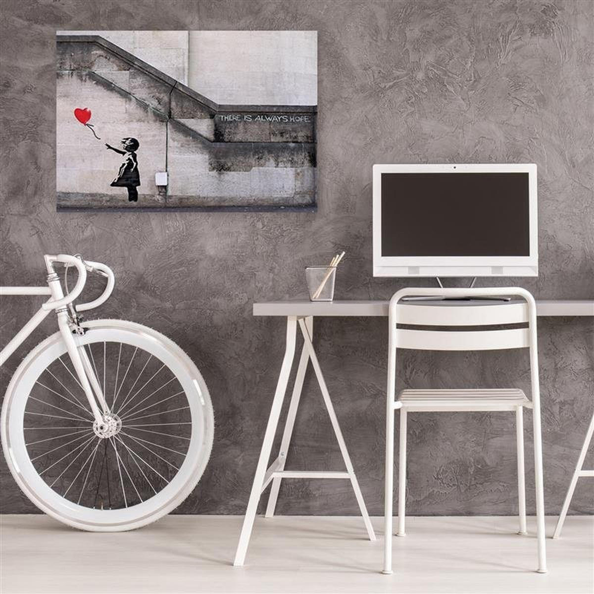 LEINWANDBILD Banksy Fototapete Mädchen mit Luftballon - Grau, Textil (120/80cm) - Feeby