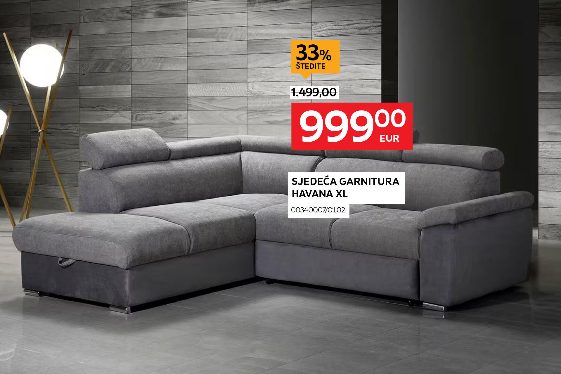 sjedeća garnitura Havana XL 00340007/01,02 umjesto 1.499,00 € nova cijena 999,00 € Štedite 33%