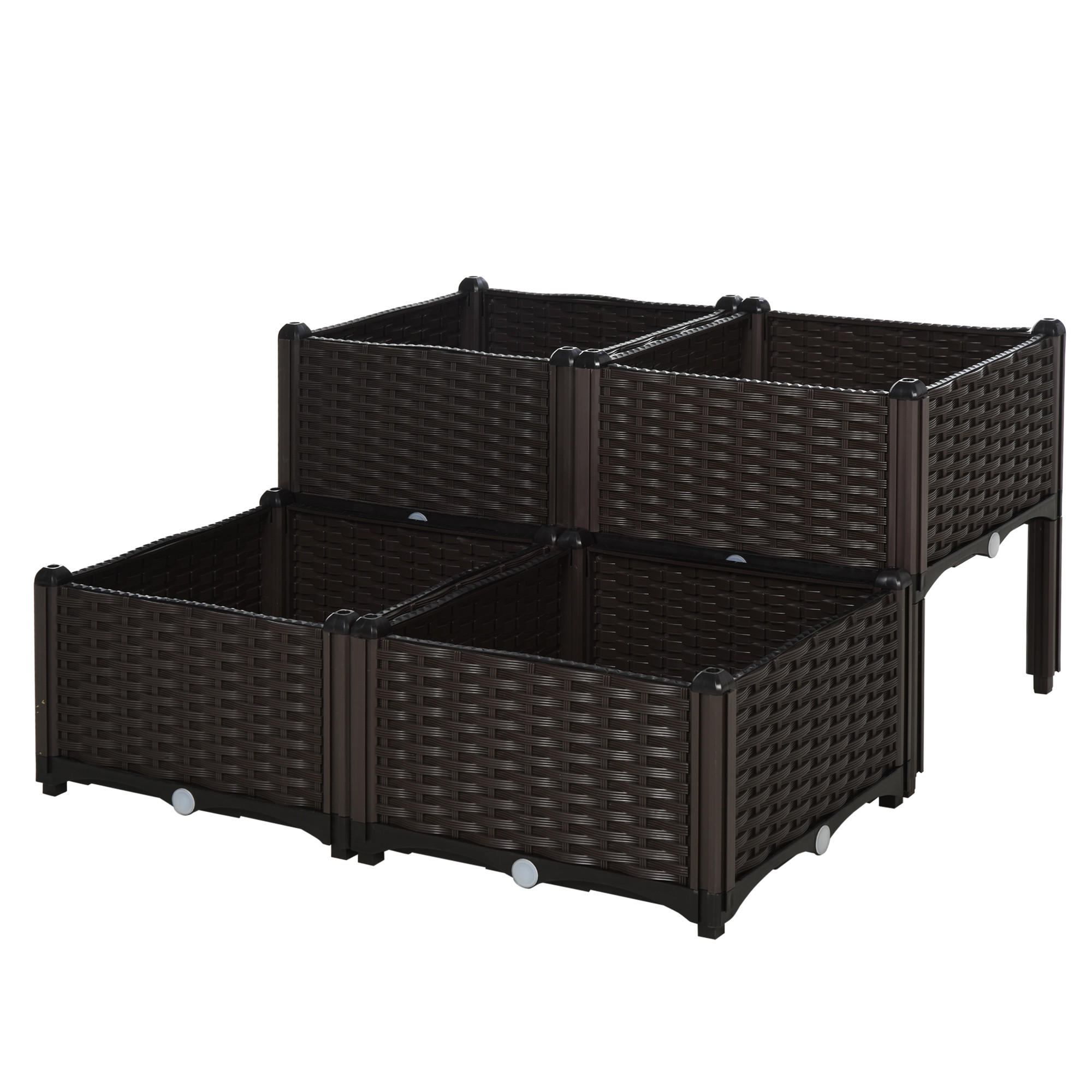 HOCHBEET 4-tlg., Dunkelbraun - Braun, Kunststoff (40/44/40cm) - Outsunny