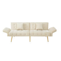 2-SITZER Sofabett Samt mit verstellbarer Rückenlehne und Armlehnen Beige 178/82/70 cm - Beige, Textil (82/70/178cm) - Redom
