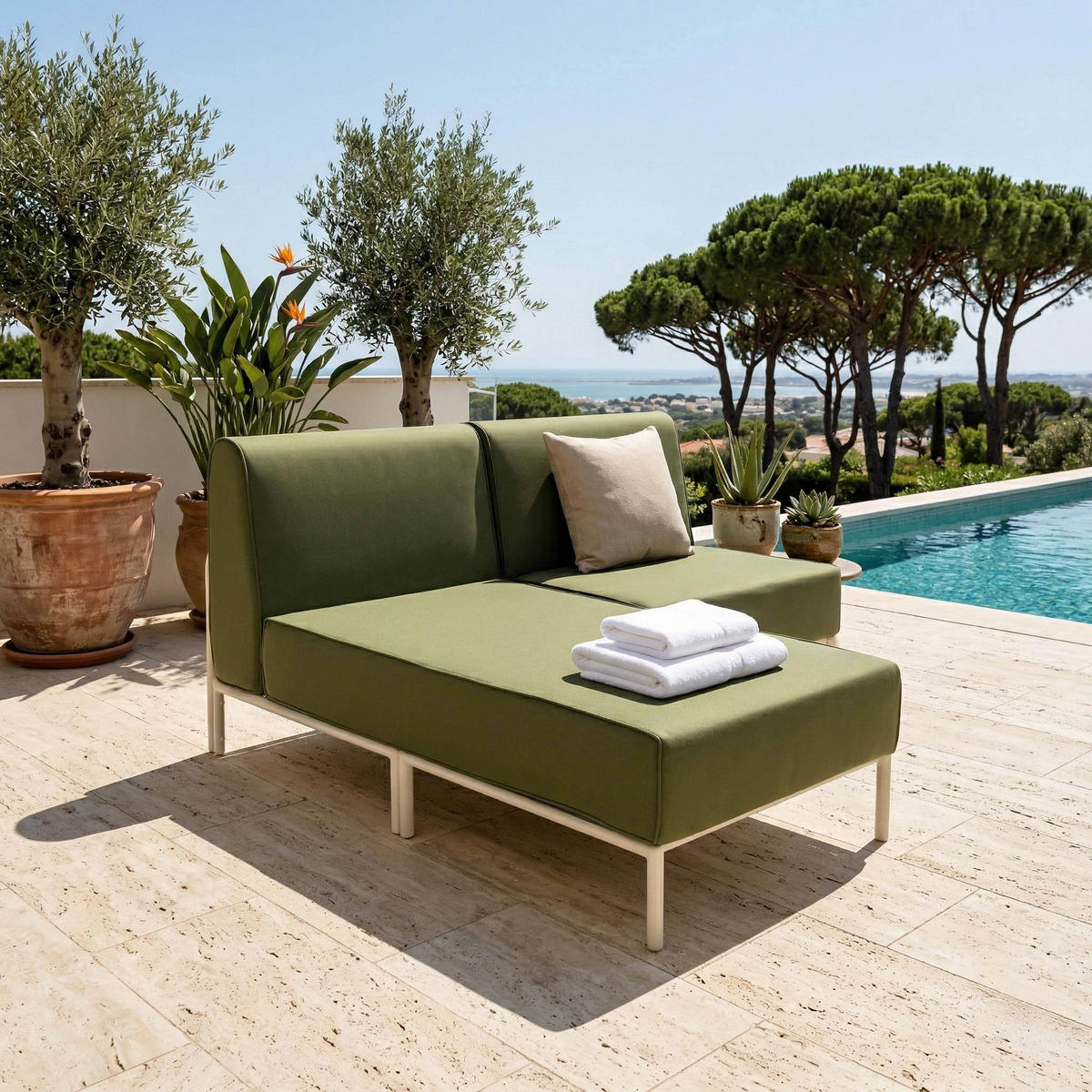 GARTENSOFA mit 2 Sitzplätzen, Khakigrün - Grün, Textil (153/78/144cm) - Oviala