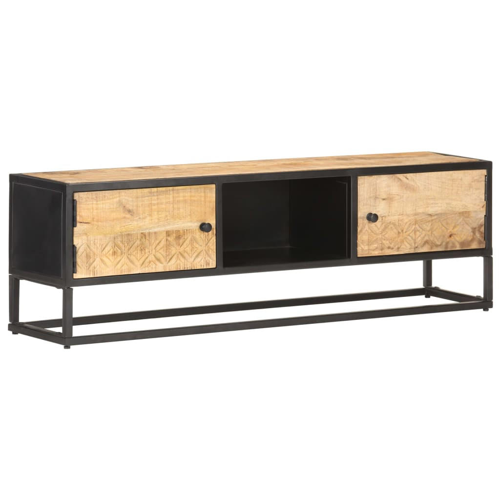 TV-SCHRANK Mit Geschnitzter Tür 130/30/40 Cm Raues Mangoholz - Braun, Holz (130/40/30cm) - vidaXL