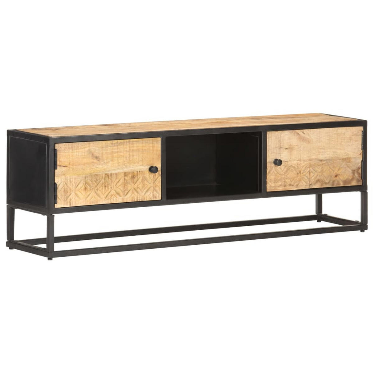 TV-SCHRANK Mit Geschnitzter Tür 130/30/40 Cm Raues Mangoholz - Braun, Holz (130/40/30cm) - vidaXL