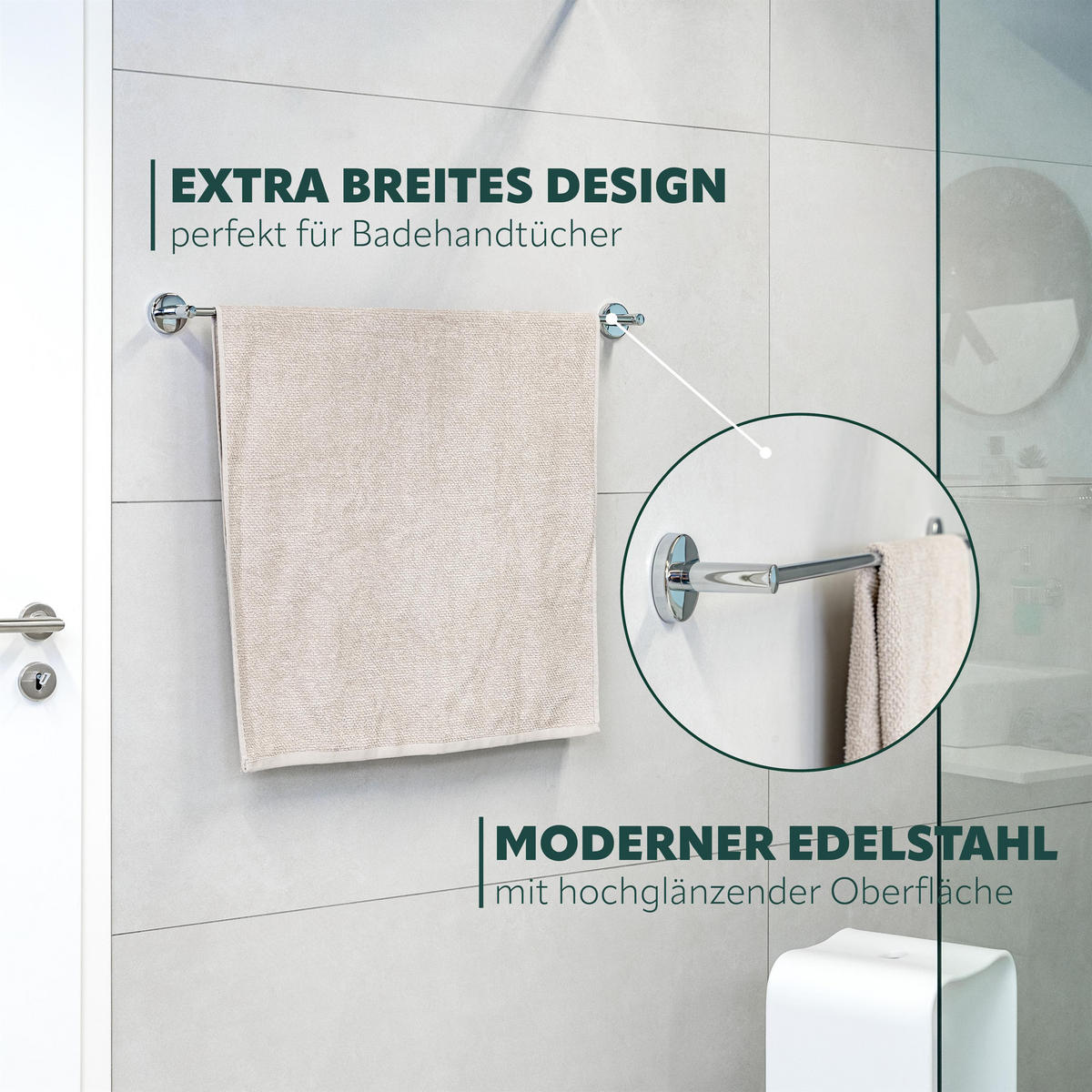 BADETUCHSTANGE LUCENTE 80 cm, Edelstahl - Chromfarben, Metall (84/6/7cm) - bremermann