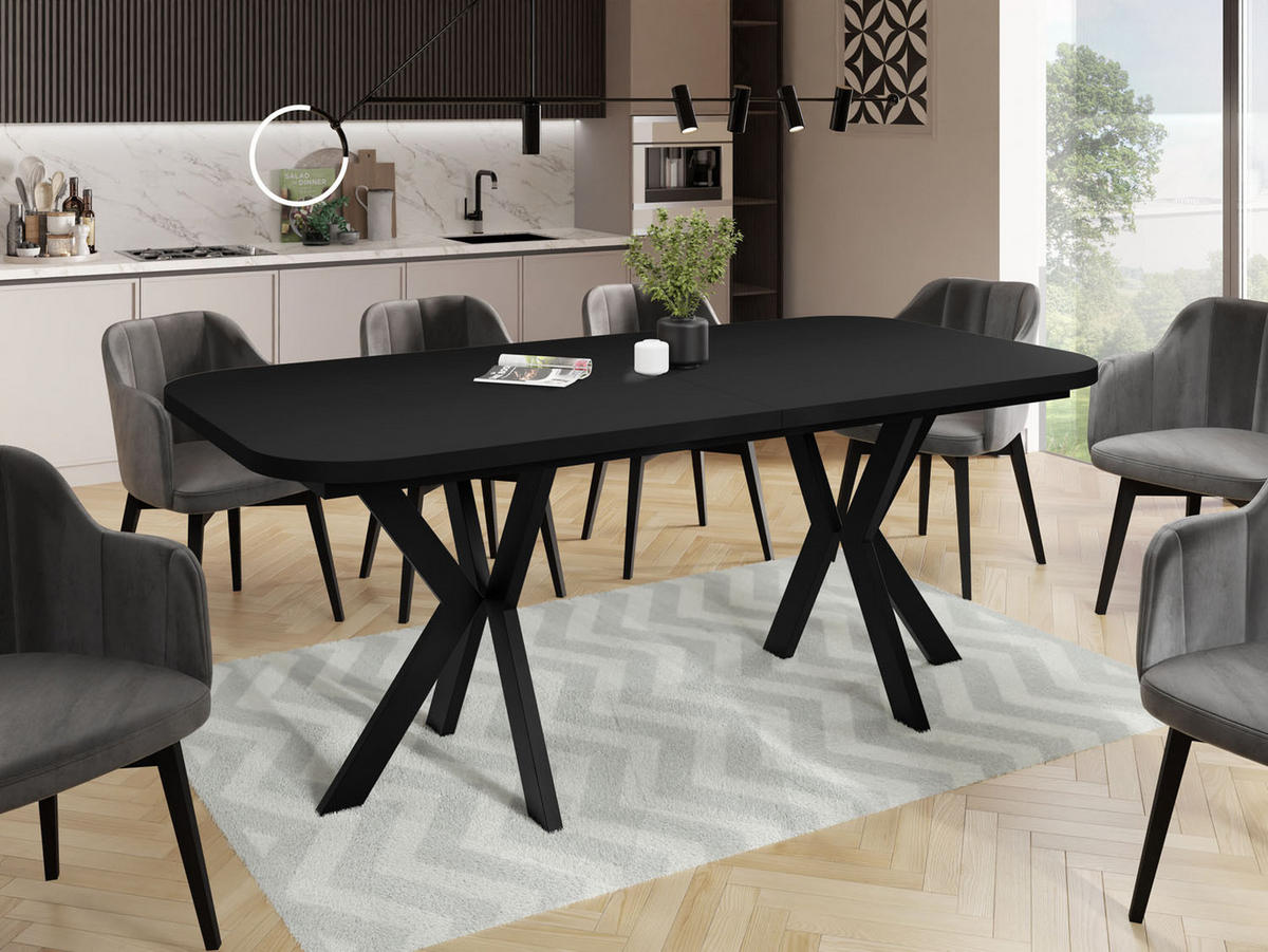 ESSTISCH Olivia ausziehbar rechteckig, Schwarz 200-280/100/76 - Schwarz, Holzwerkstoff/Metall (200/100/76cm) - WFL GROUP