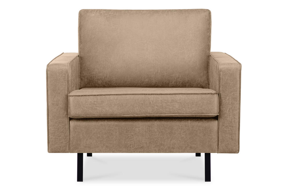 SESSEL INVIA mit Armlehnen auf hohen Metallbeinen vintage, Lederoptik-Stoff, Beige - Beige/Schwarz, Textil (98/87/98cm) - KONSIMO®