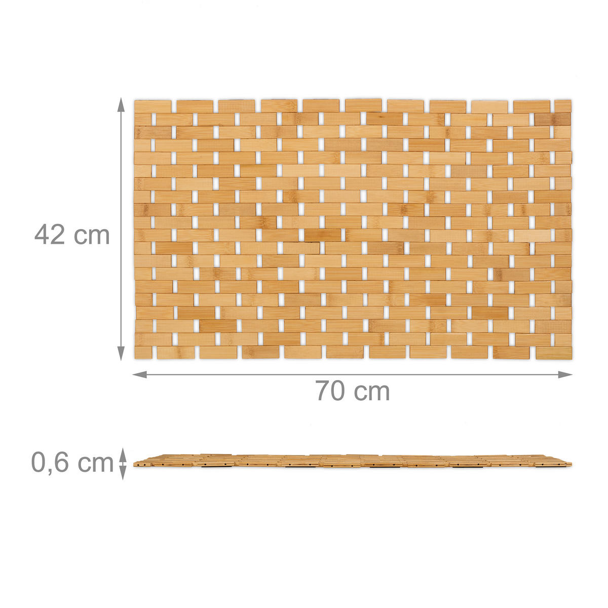 BADEMATTE - Hellbraun, Holz/Textil (70/42cm) - Relaxdays