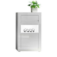 VITRINE Hochglanz weiß, mit weiß oder grau, Kommode 66 x 112 cm Soft-Close-Funktion - Weiß Hochglanz/Weiß, Glas/Holzwerkstoff (66/112/35cm) - Furn.Design