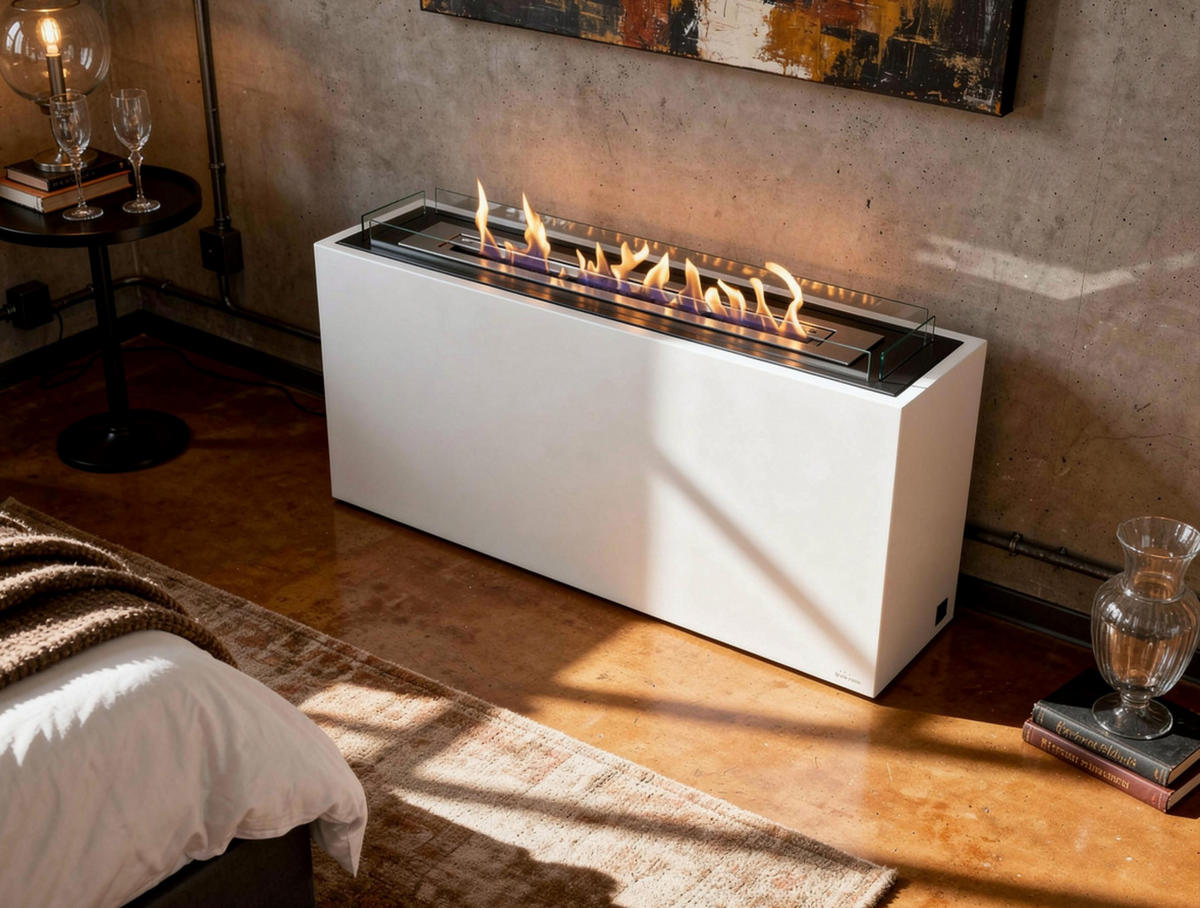 BIOETHANOL-KAMIN Weiß Bodenmodell inklusive 5 L Brennblock - Weiß, Metall (130/60/35cm) - Purline