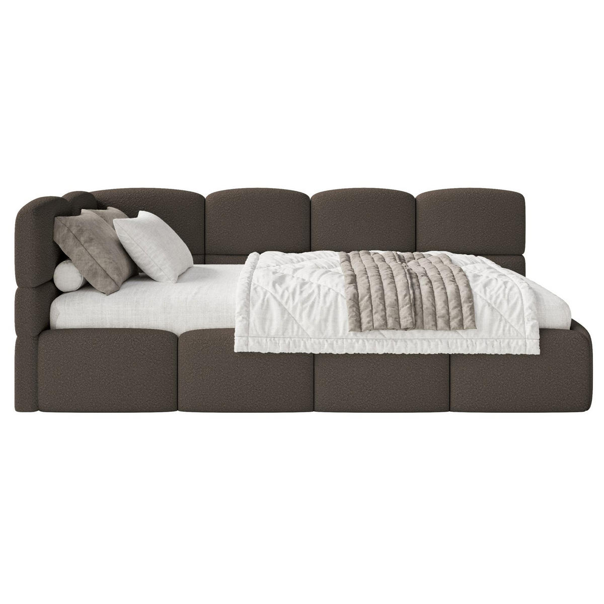 JUGENDBETT Cloudy links mit Matratze und Rausfallschutz Bouclé Braun - Braun, Kunststoff/Textil (90/200cm) - Selsey
