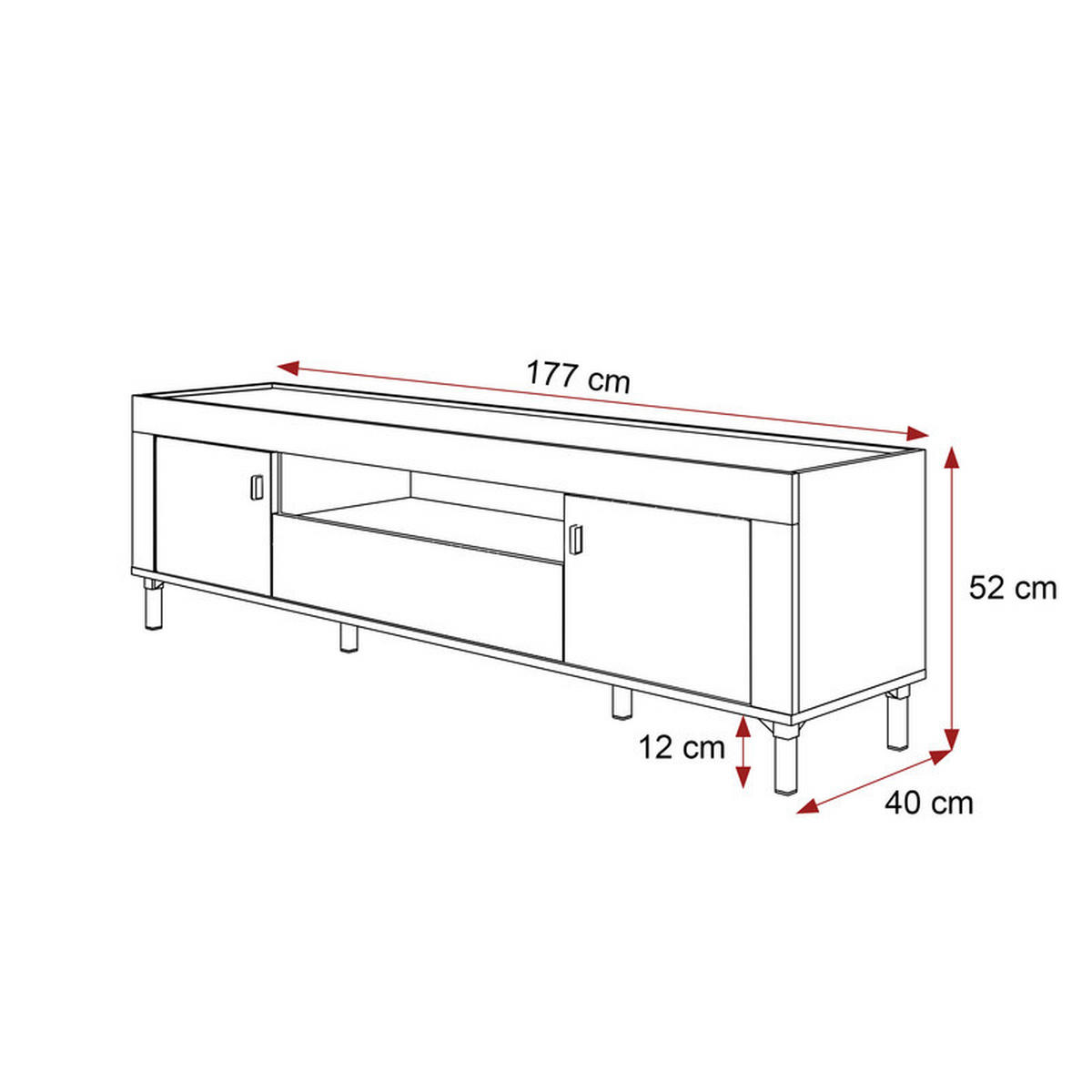 TV-LOWBOARD AVENA stehend, 177 cm Weiß/Eiche - Weiß, Holzwerkstoff/Kunststoff (177/52/40cm) - Idohome