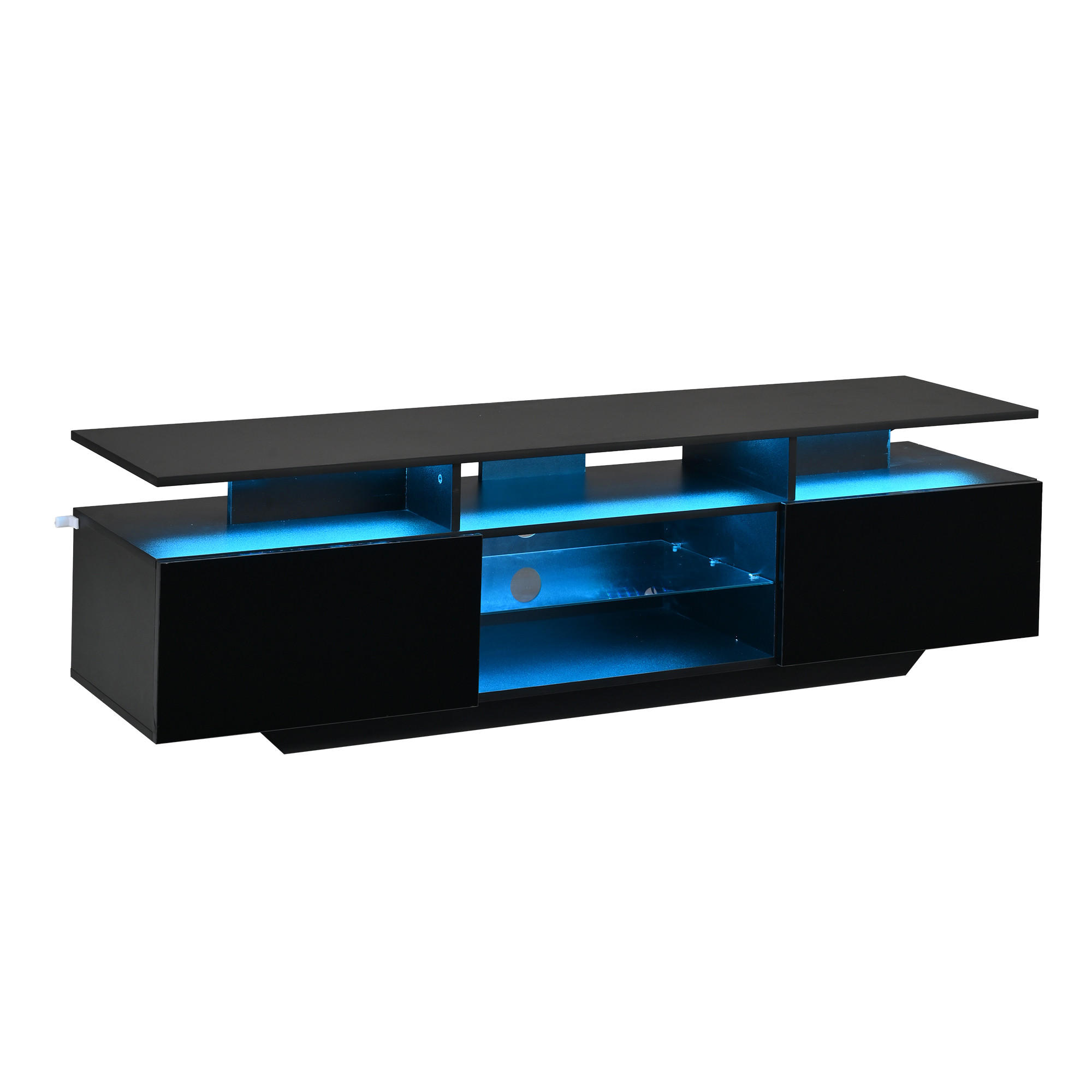 TV-ELEMENTFERNSEHSCHRANK Schwarz 160x40x45cm-TV-Board Hochglanz mit LED-App-Steuerung - Schwarz, Holz (50.5/14.99/76cm) - Raelunyi