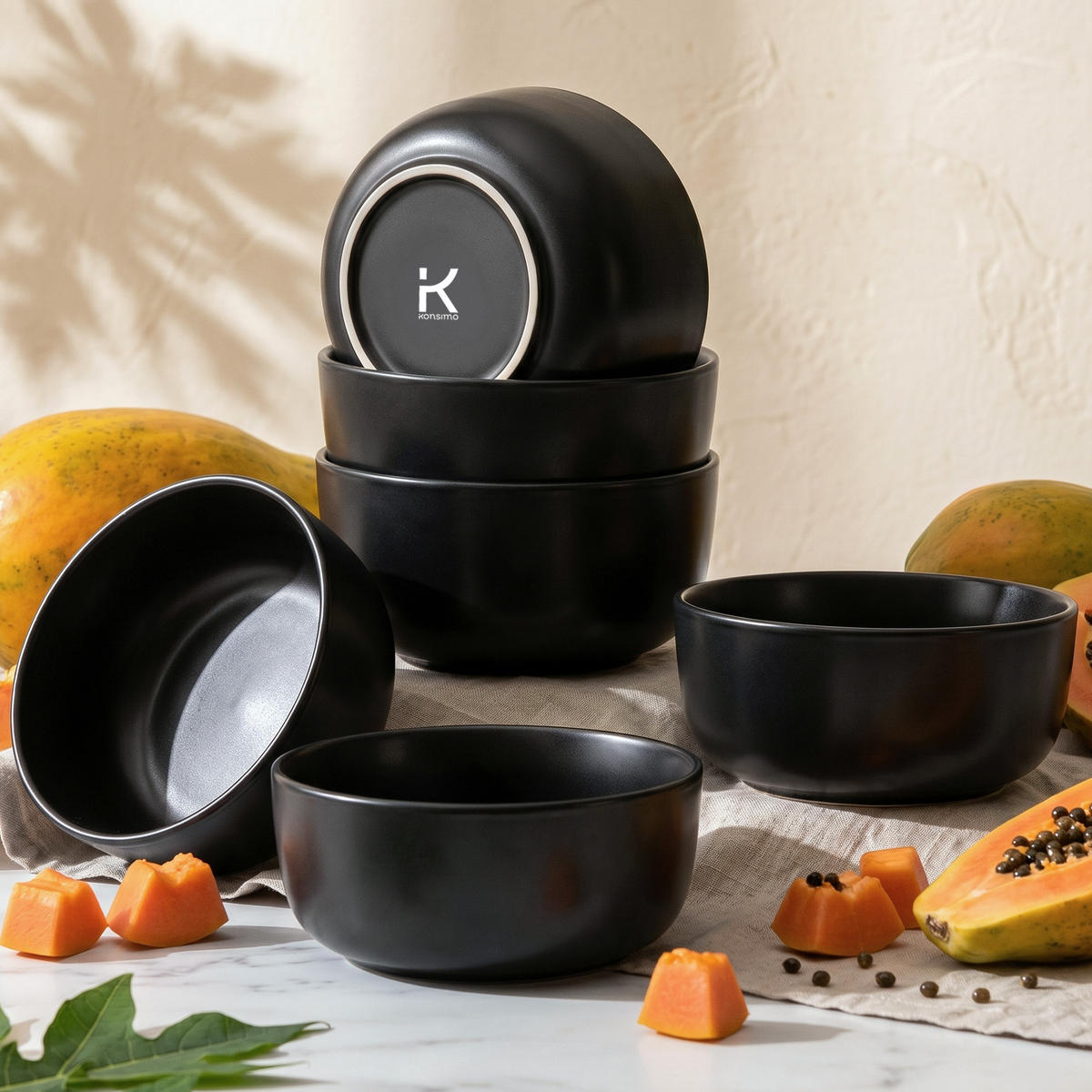 SCHÜSSEL-SET VICTO, 6 Personen 6-tlg, matt schwarz - Schwarz, Keramik - KONSIMO®